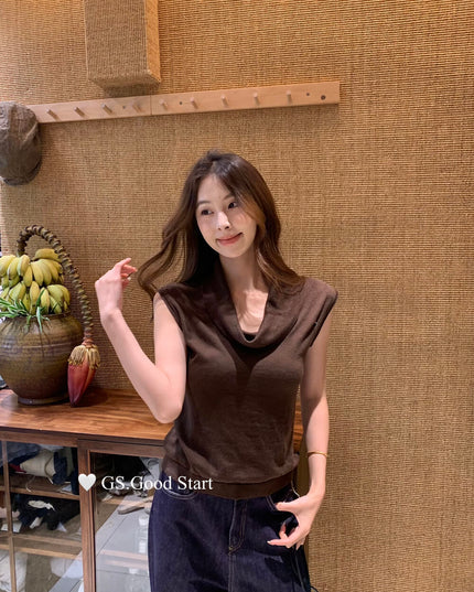 GS.GOOD START Elegant Drape-Neck Sleeveless Knit Vest