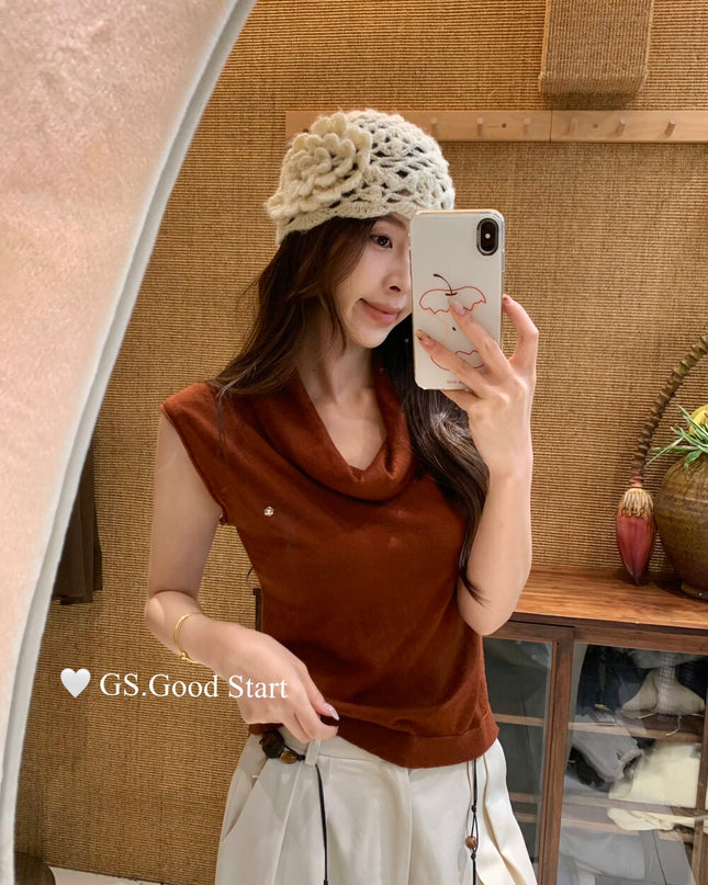 GS.GOOD START Elegant Drape-Neck Sleeveless Knit Vest