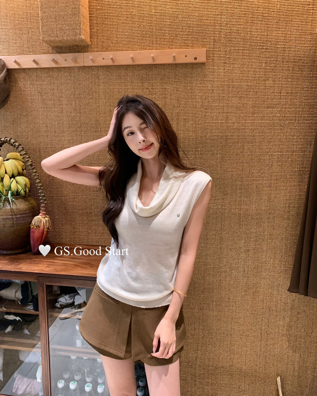 GS.GOOD START Elegant Drape-Neck Sleeveless Knit Vest