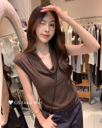 GS.GOOD START Elegant Drape-Neck Sleeveless Knit Vest