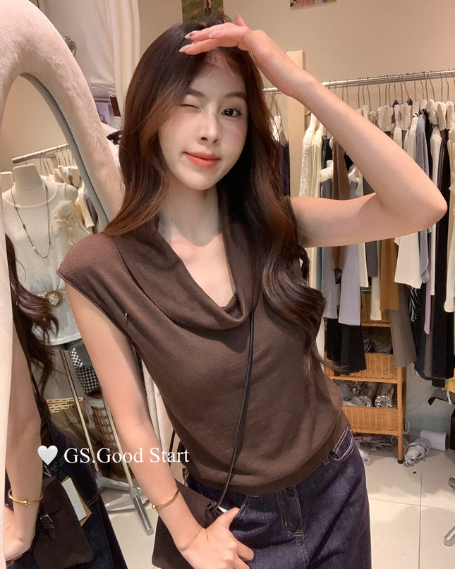 GS.GOOD START Elegant Drape-Neck Sleeveless Knit Vest