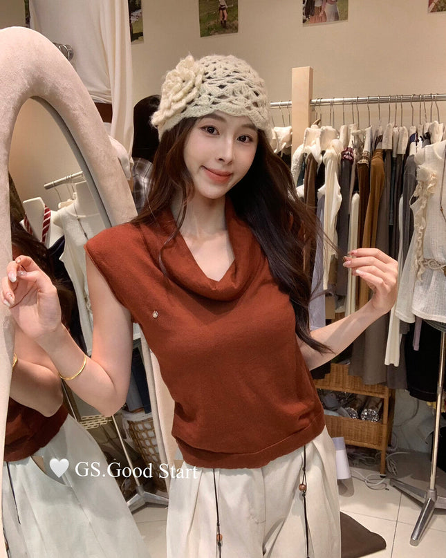 GS.GOOD START Elegant Drape-Neck Sleeveless Knit Vest