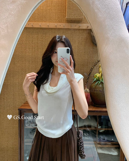GS.GOOD START Elegant Drape-Neck Sleeveless Knit Vest