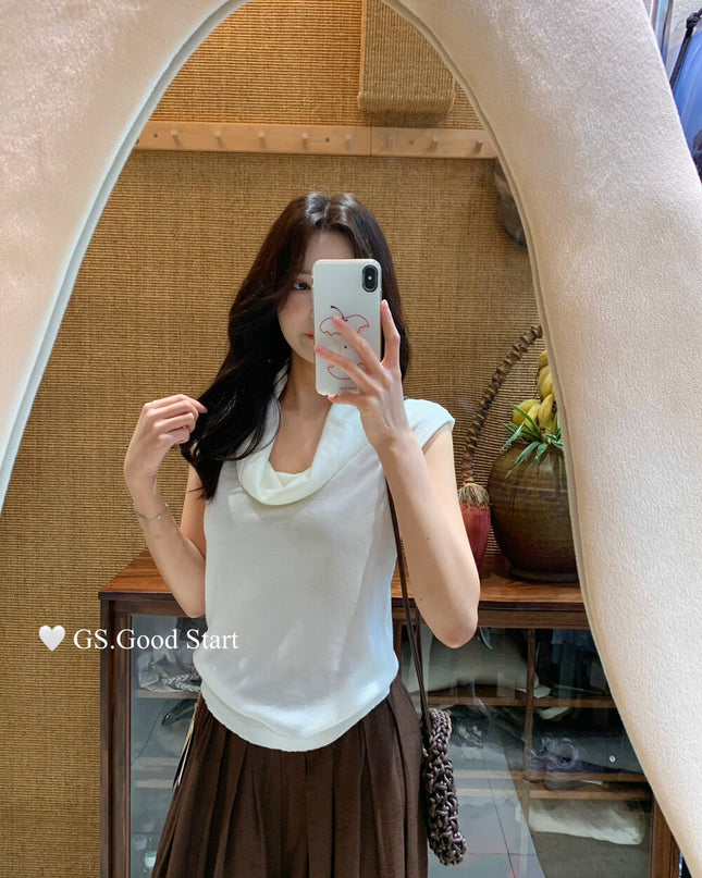 GS.GOOD START Elegant Drape-Neck Sleeveless Knit Vest