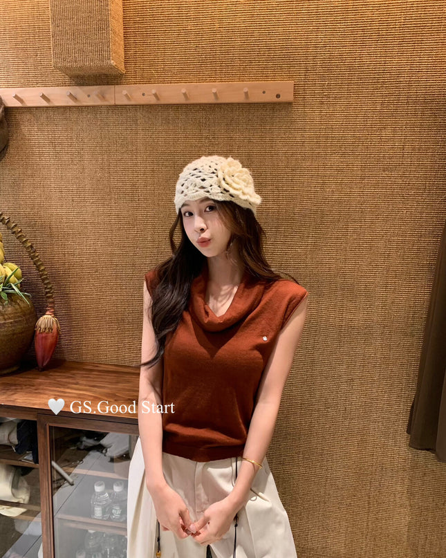 GS.GOOD START Elegant Drape-Neck Sleeveless Knit Vest