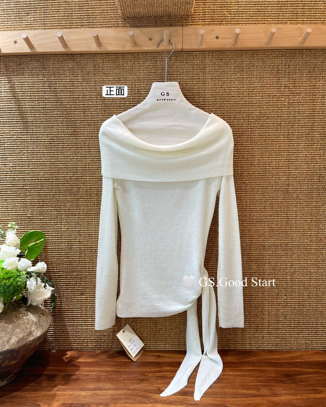 GS.GOOD START Off-Shoulder Tie-Up Knit Top