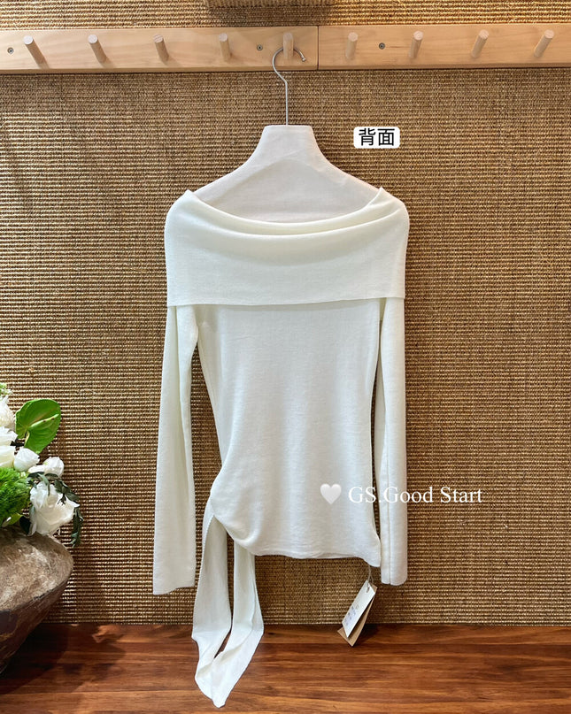 GS.GOOD START Off-Shoulder Tie-Up Knit Top