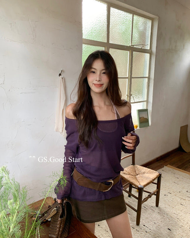GS.GOOD START Color-Block Halter Neck Backless Bra + Top Set