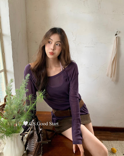 GS.GOOD START Color-Block Halter Neck Backless Bra + Top Set
