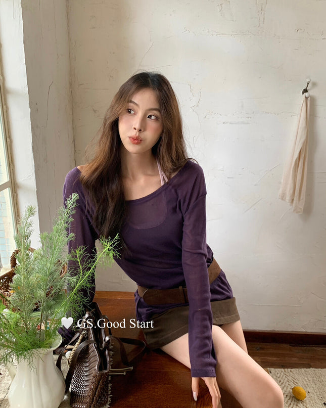 GS.GOOD START Color-Block Halter Neck Backless Bra + Top Set