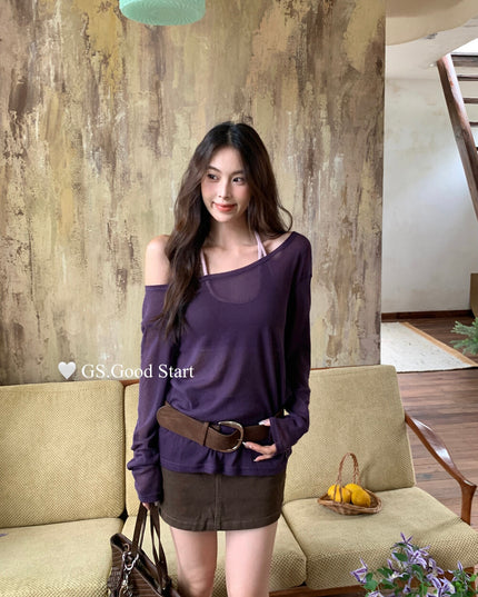 GS.GOOD START Color-Block Halter Neck Backless Bra + Top Set