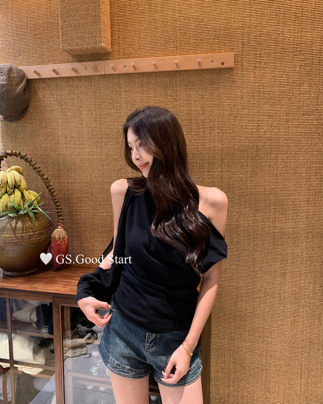 GS.GOOD START Paris Runway One-Sleeve Asymmetrical Top