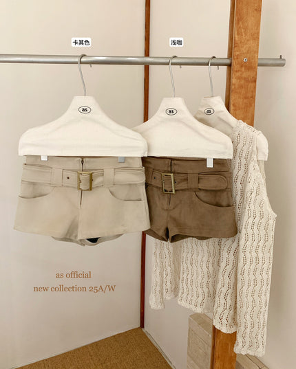 AS OFFICIAL Belgium Muse Suede Matte High-Waist Belted Shorts