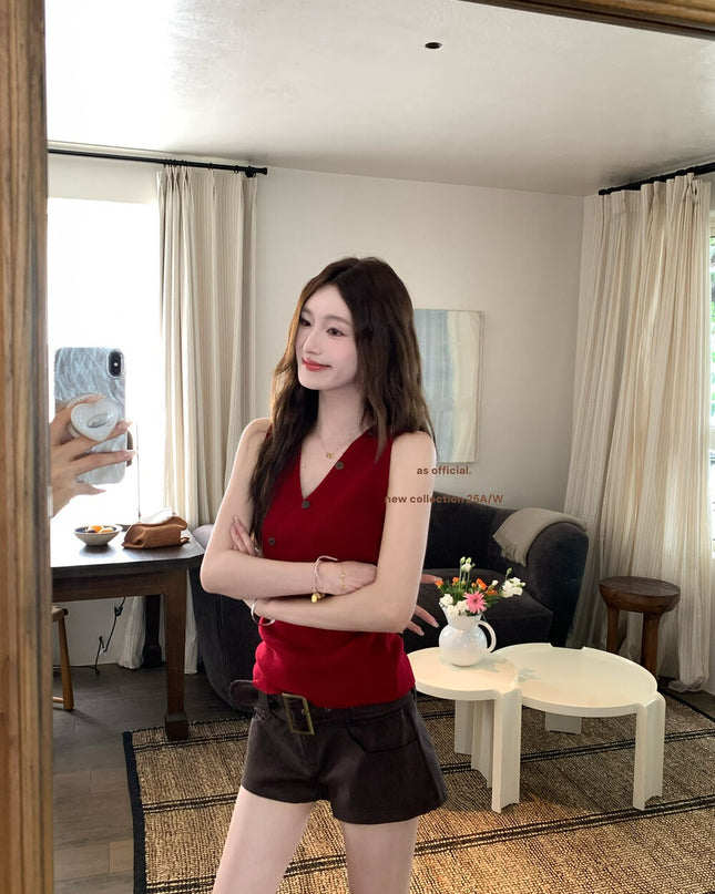 AS OFFICIAL Belgium Muse Suede Matte High-Waist Belted Shorts