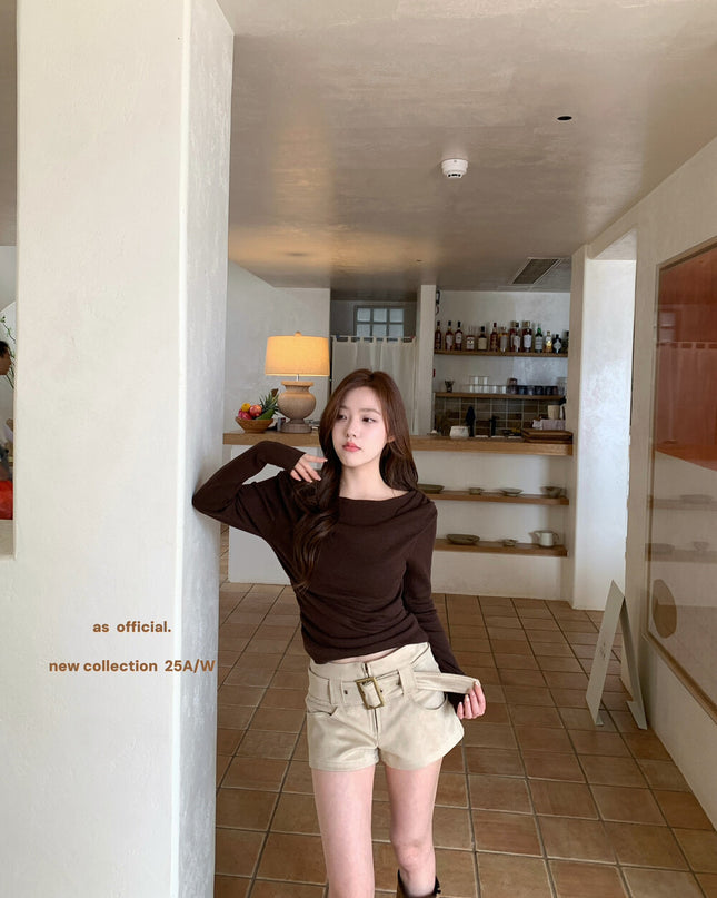 AS OFFICIAL Belgium Muse Suede Matte High-Waist Belted Shorts
