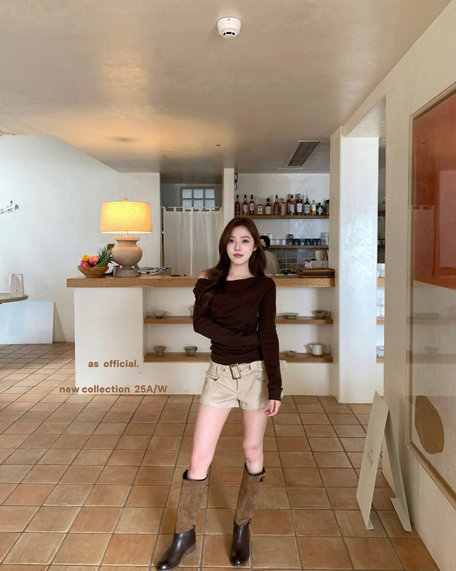 AS OFFICIAL Belgium Muse Suede Matte High-Waist Belted Shorts