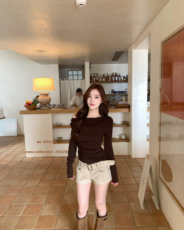 AS OFFICIAL Belgium Muse Suede Matte High-Waist Belted Shorts