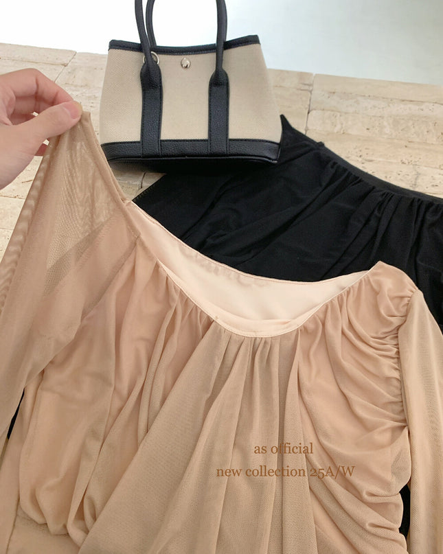 AS OFFICIAL Peach Trap Mesh One-Shoulder Ruched Top