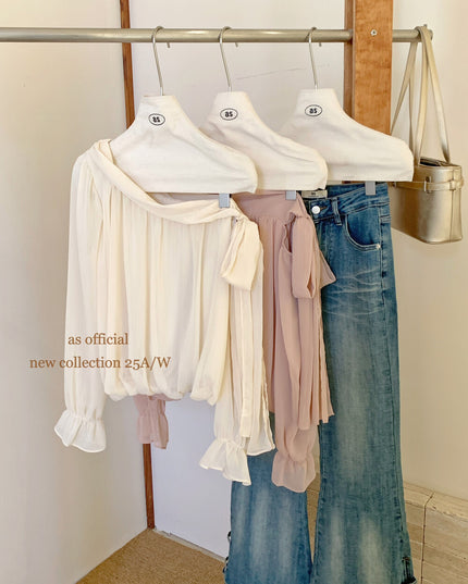 AS OFFICIAL Vintage Grace One-Shoulder Tie Blouse