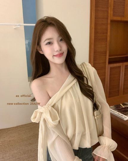 AS OFFICIAL Vintage Grace One-Shoulder Tie Blouse