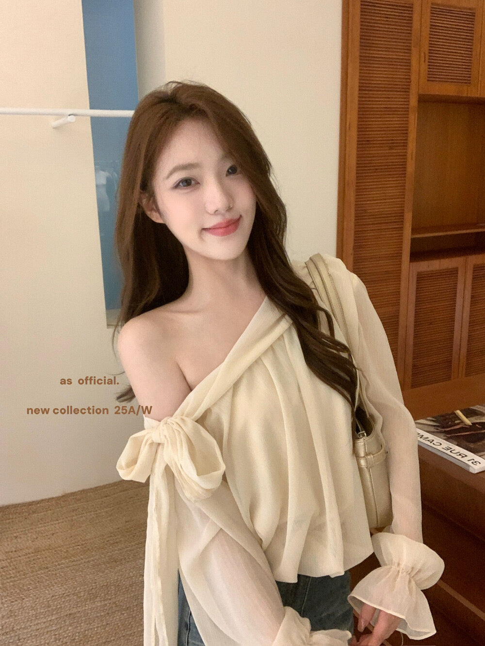 AS OFFICIAL Vintage Grace One-Shoulder Tie Blouse