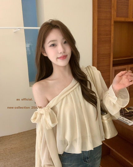 AS OFFICIAL Vintage Grace One-Shoulder Tie Blouse