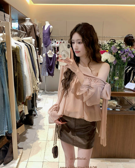 AS OFFICIAL Vintage Grace One-Shoulder Tie Blouse