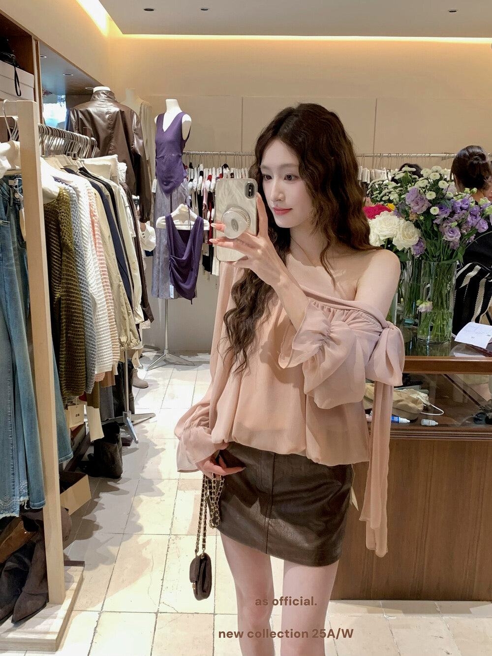 AS OFFICIAL Vintage Grace One-Shoulder Tie Blouse