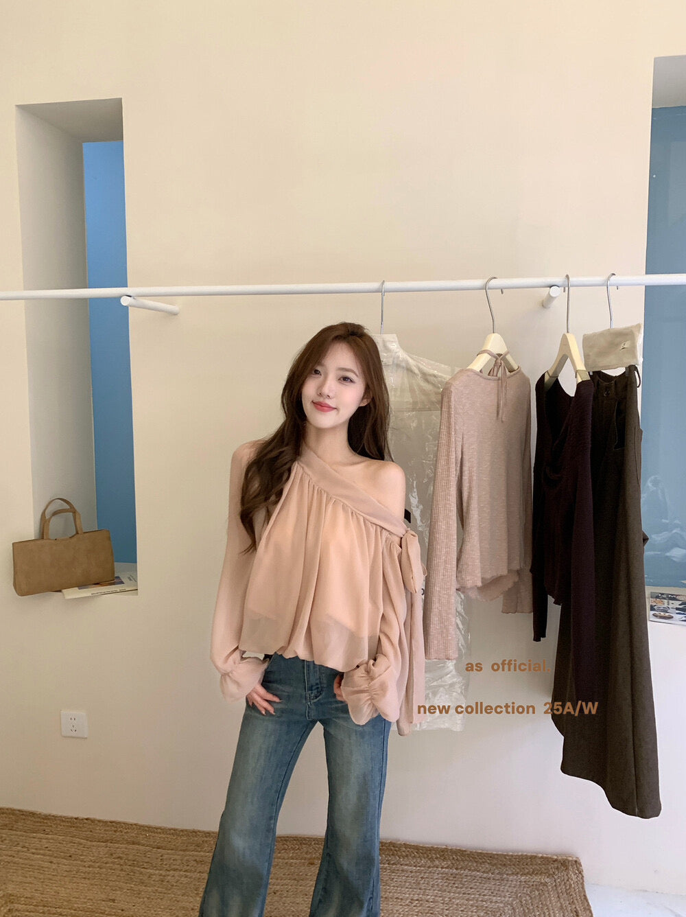 AS OFFICIAL Vintage Grace One-Shoulder Tie Blouse