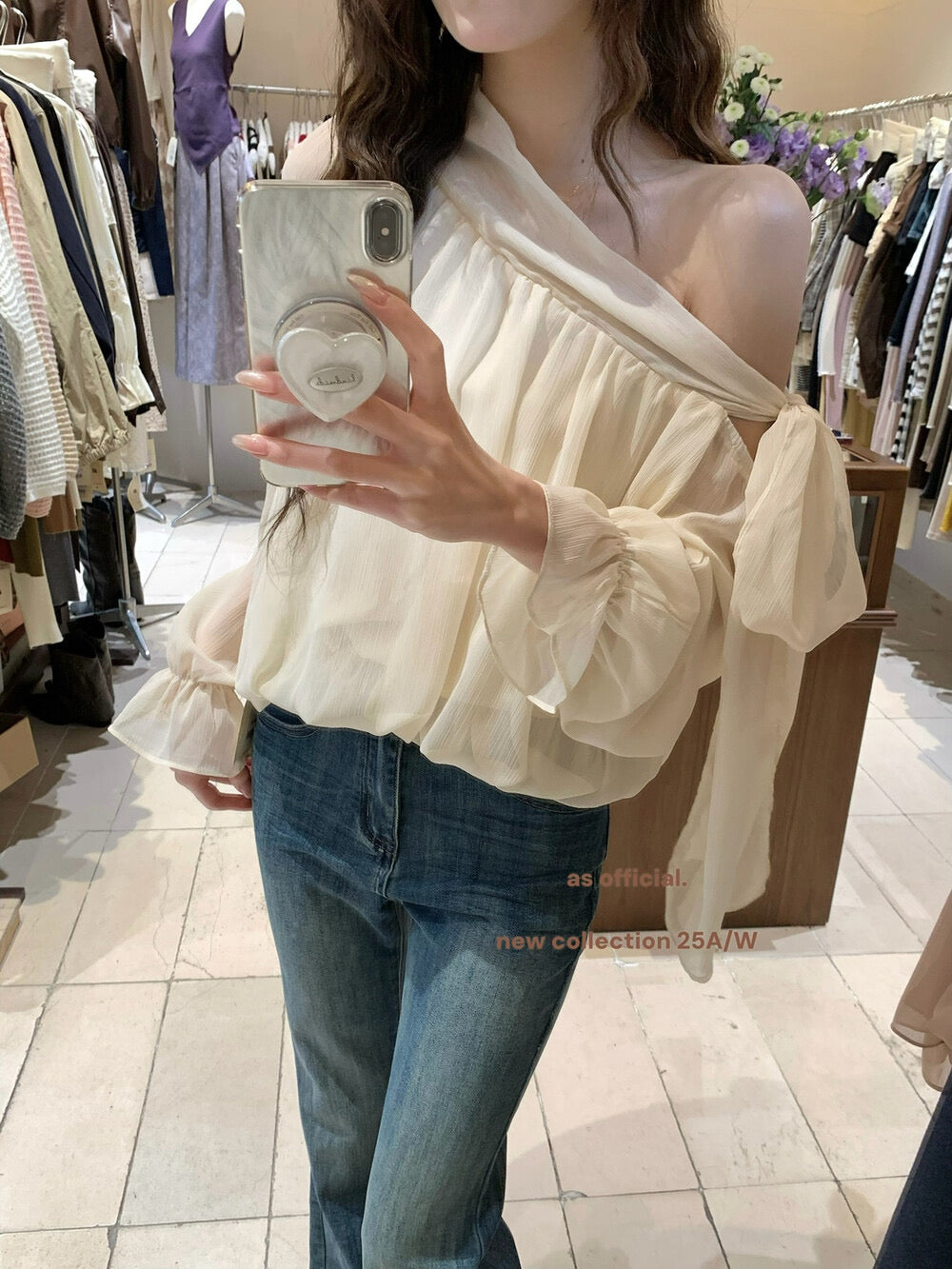 AS OFFICIAL Vintage Grace One-Shoulder Tie Blouse