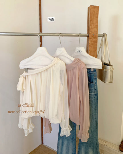 AS OFFICIAL Vintage Grace One-Shoulder Tie Blouse