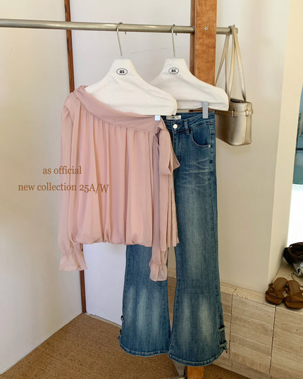 AS OFFICIAL Vintage Grace One-Shoulder Tie Blouse