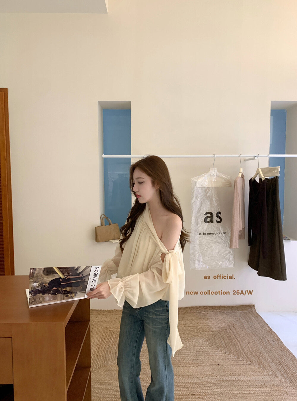 AS OFFICIAL Vintage Grace One-Shoulder Tie Blouse