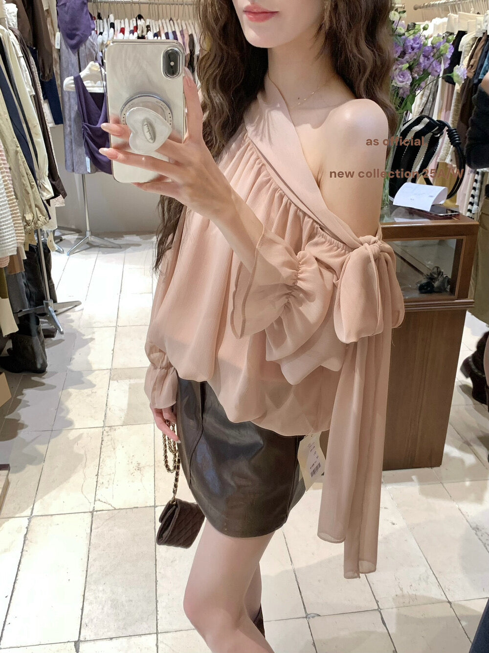 AS OFFICIAL Vintage Grace One-Shoulder Tie Blouse