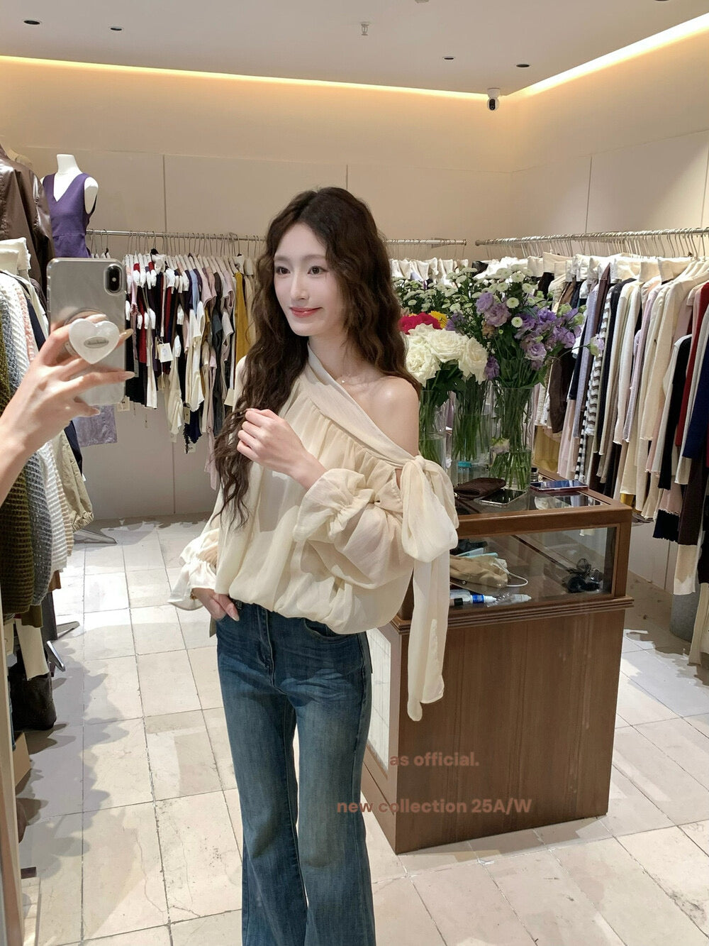 AS OFFICIAL Vintage Grace One-Shoulder Tie Blouse