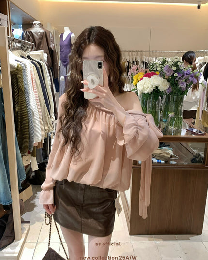 AS OFFICIAL Vintage Grace One-Shoulder Tie Blouse