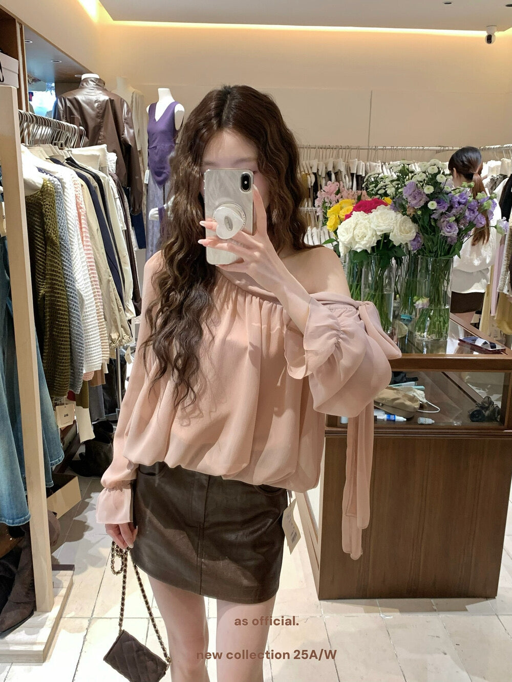 AS OFFICIAL Vintage Grace One-Shoulder Tie Blouse