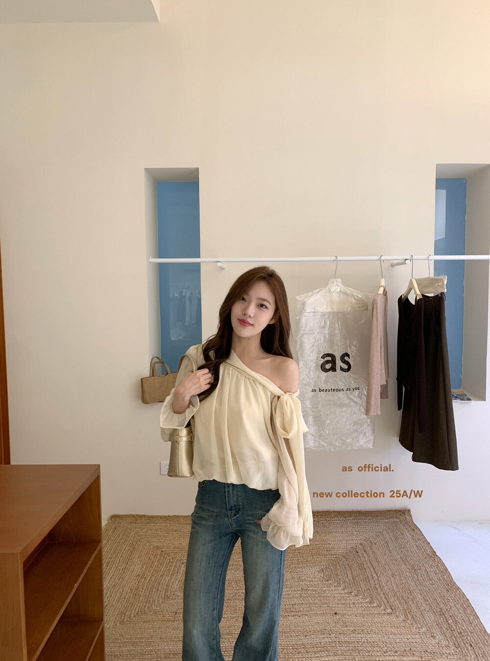 AS OFFICIAL Vintage Grace One-Shoulder Tie Blouse