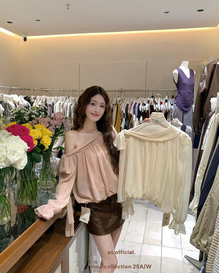 AS OFFICIAL Vintage Grace One-Shoulder Tie Blouse