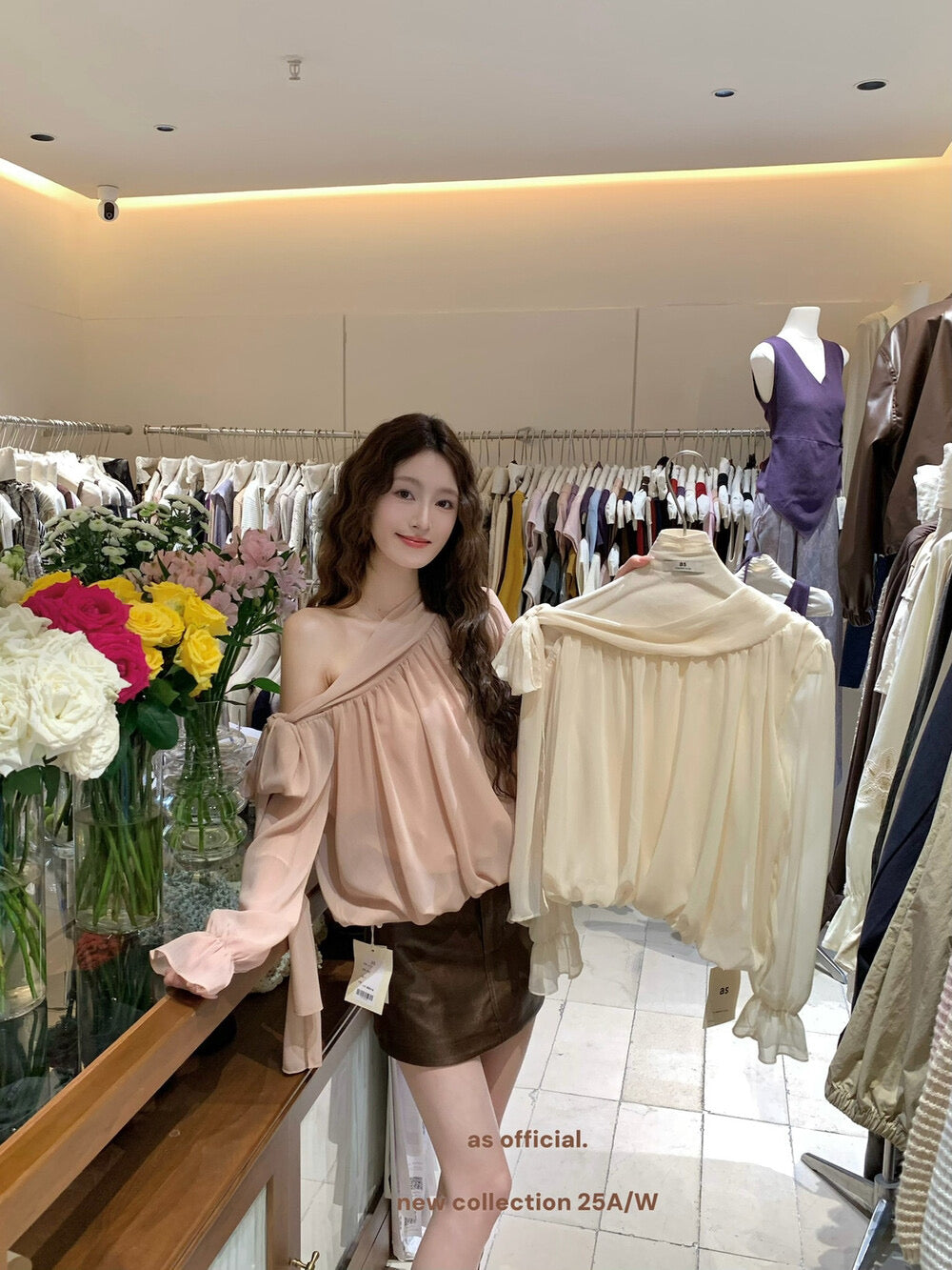 AS OFFICIAL Vintage Grace One-Shoulder Tie Blouse