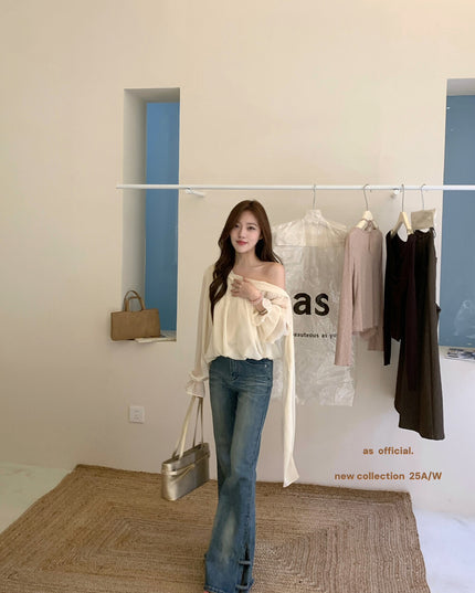 AS OFFICIAL Vintage Grace One-Shoulder Tie Blouse
