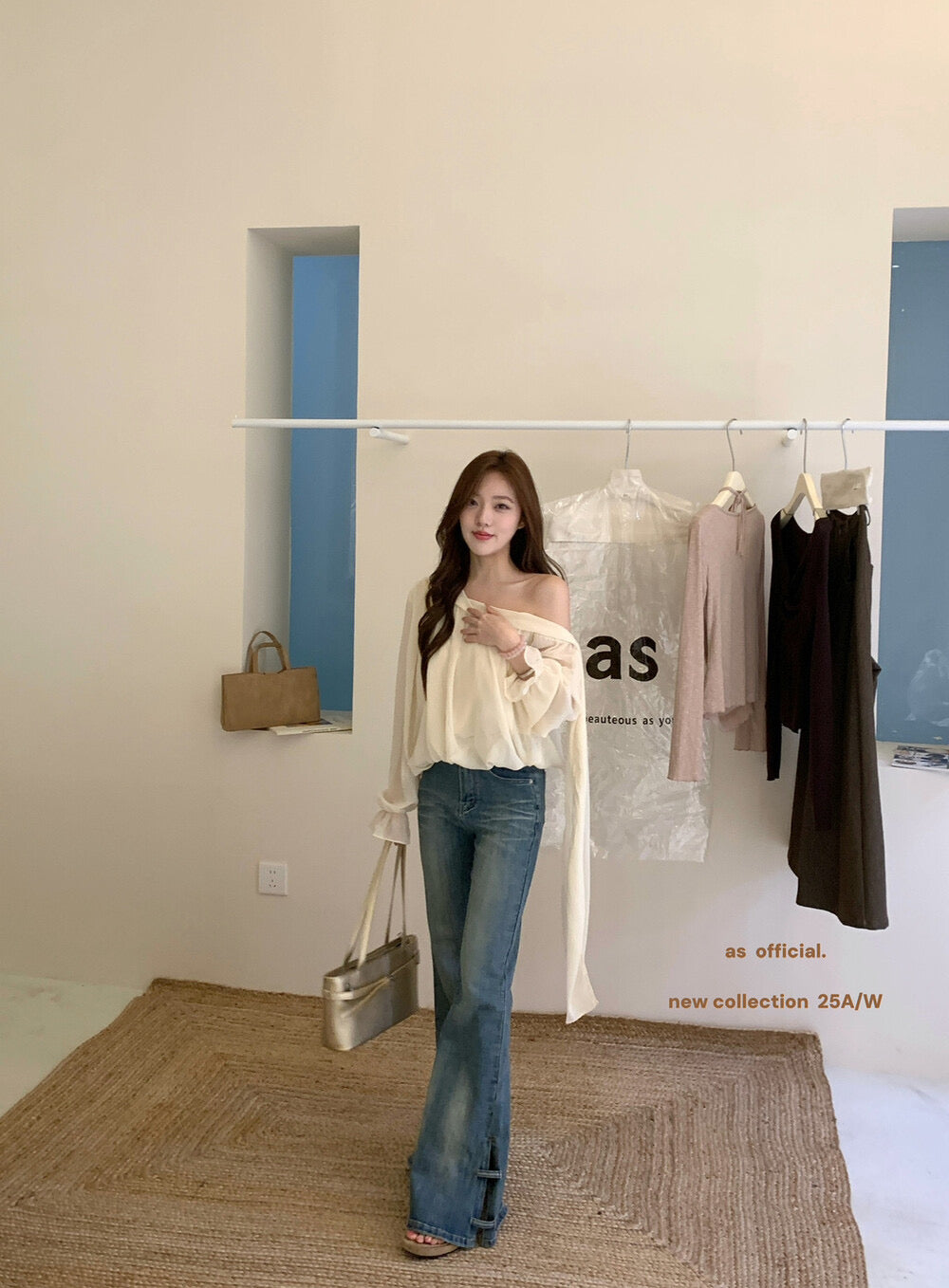 AS OFFICIAL Vintage Grace One-Shoulder Tie Blouse