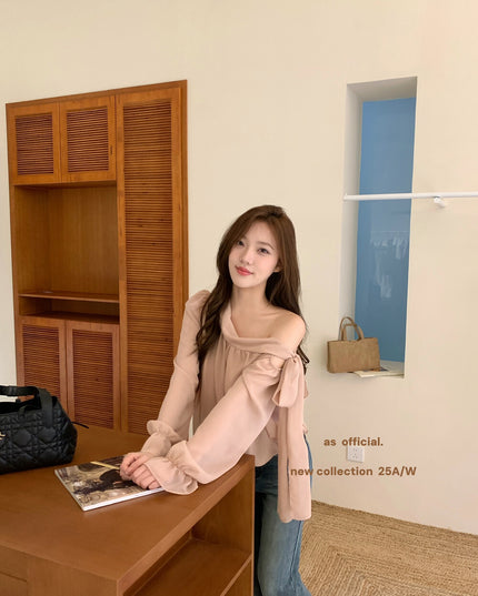 AS OFFICIAL Vintage Grace One-Shoulder Tie Blouse