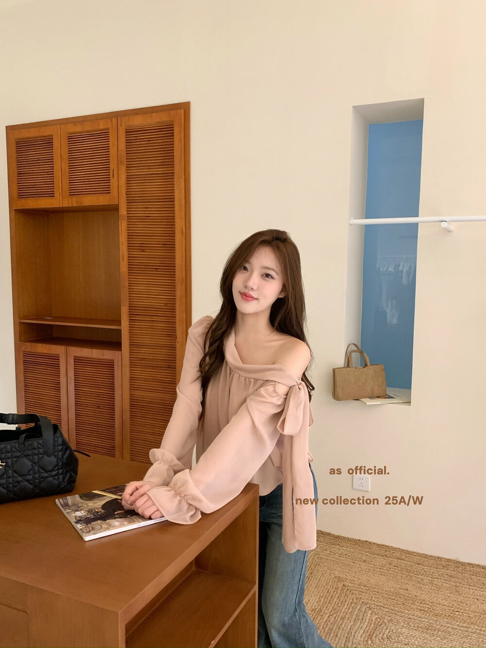 AS OFFICIAL Vintage Grace One-Shoulder Tie Blouse