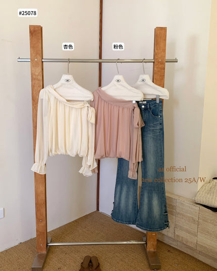 AS OFFICIAL Vintage Grace One-Shoulder Tie Blouse