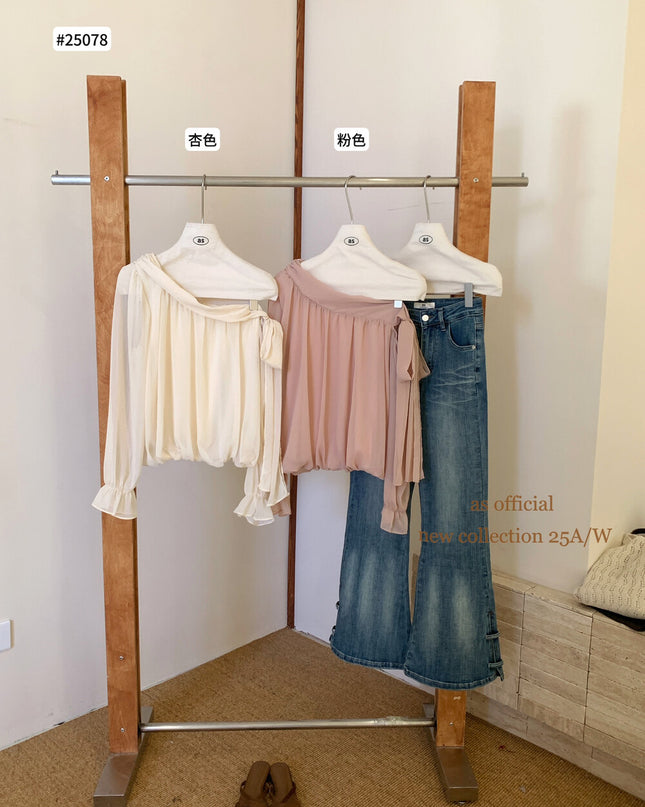 AS OFFICIAL Vintage Grace One-Shoulder Tie Blouse