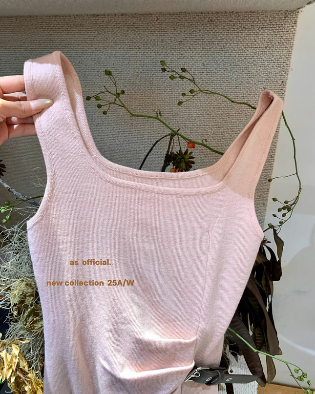 AS OFFICIAL Chic Buff Wool-Blend Belted Ruched Knit Tank