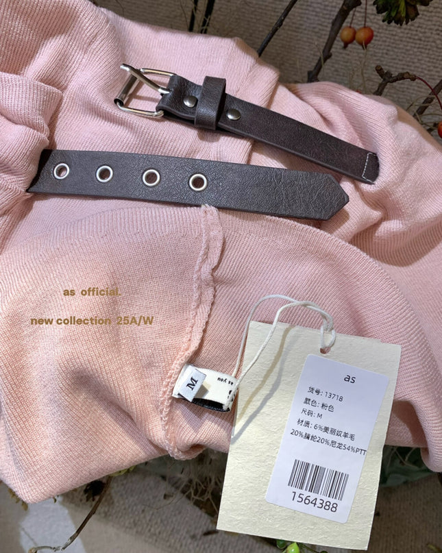 AS OFFICIAL Chic Buff Wool-Blend Belted Ruched Knit Tank