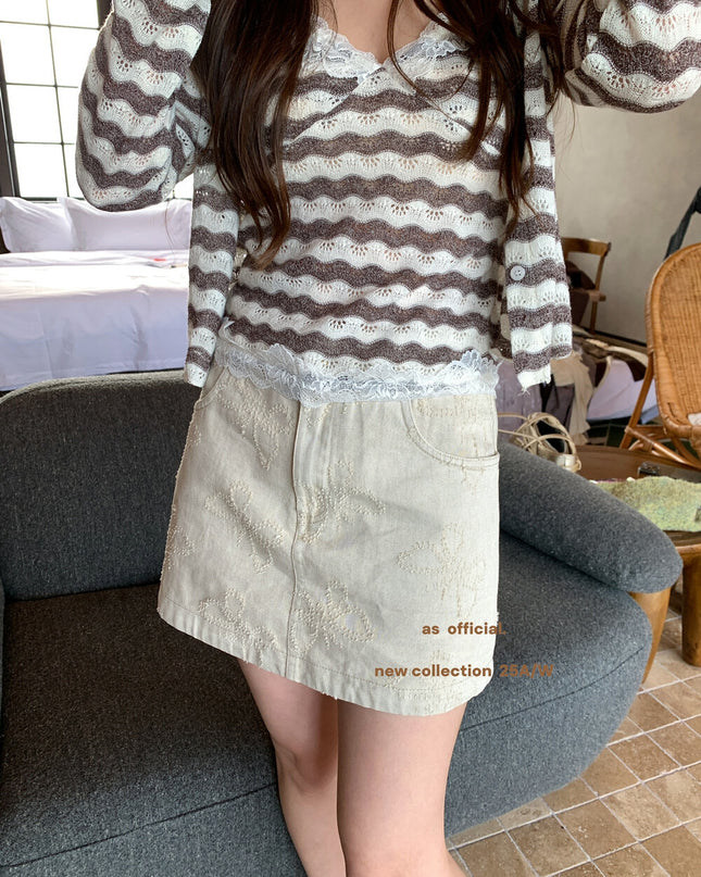 AS OFFICIAL Wenger Academy Jacquard Butterfly A-Line Washed Denim Skirt