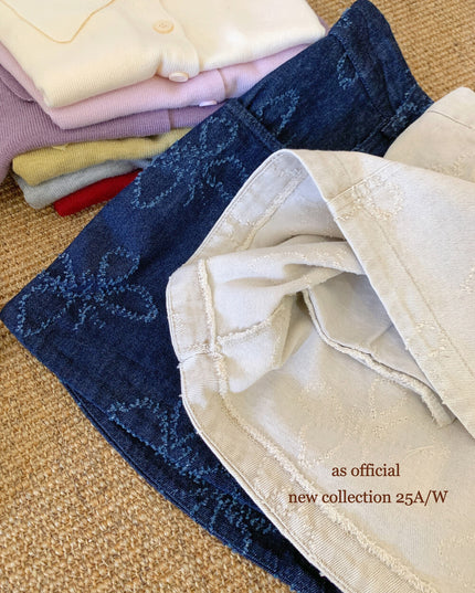 AS OFFICIAL Wenger Academy Jacquard Butterfly A-Line Washed Denim Skirt